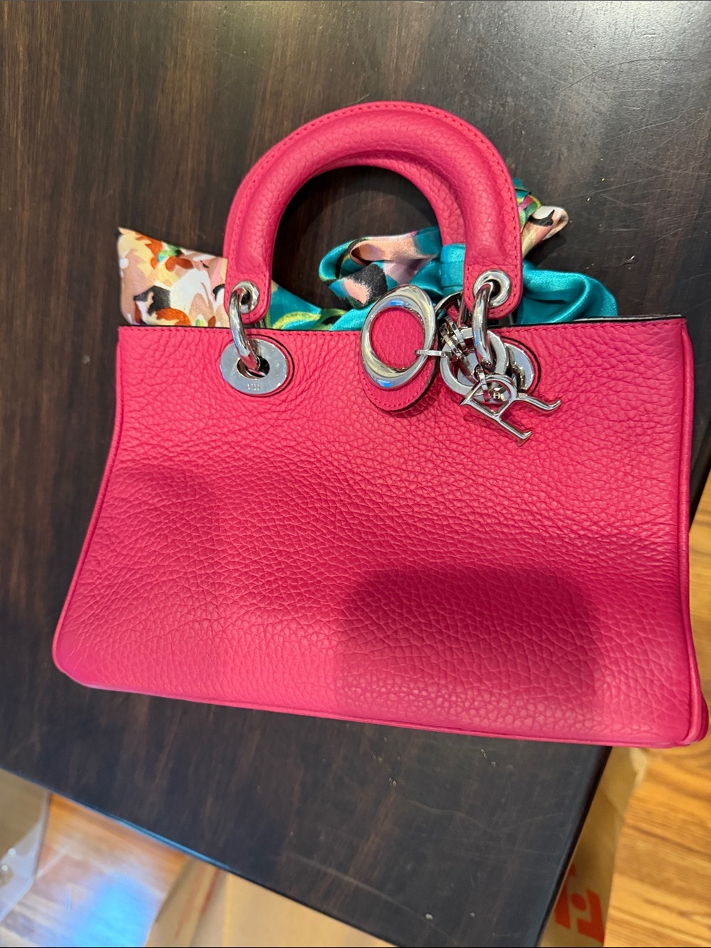 Dior Hot Pink Pebbled Leather Satchel with Silver Hardware